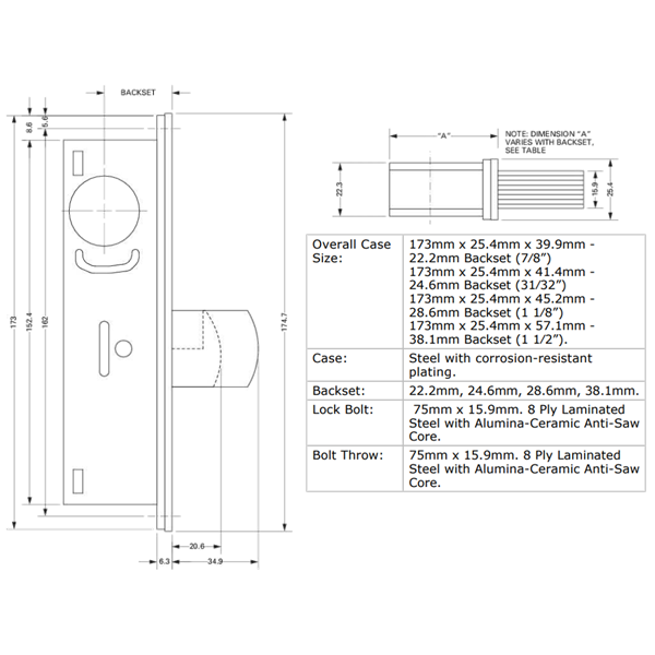 ADAMS RITE MS1850 Mortice Hooklock Case