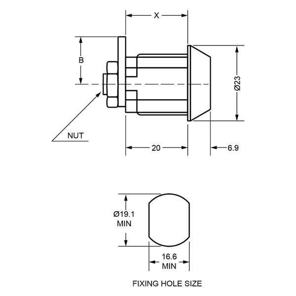 L&F 2105 Nut Fix 20mm Camlock