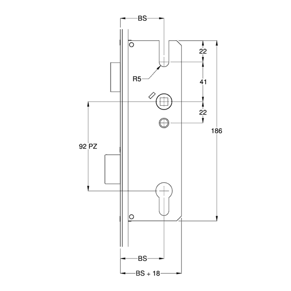 WINKHAUS STC-UG 24mm Radius Faceplate Single Spindle - 2 Hooks U-Rail