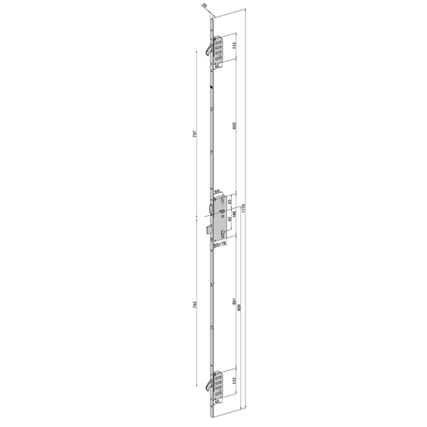 WINKHAUS Trulock STV-F 2070 M2 20mm Radius Faceplate With 2 Hooks Keywind Action (KTA)