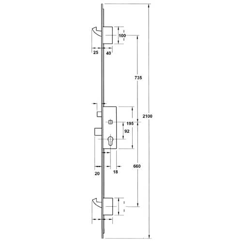 GU Europa Latch Deadbolt 2 Hooks 20mm Flat Faceplate Lift Lever Multipoint Door Lock