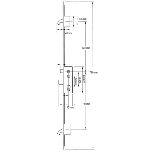 Fullex Crimebeater Latch Deadbolt 2 Hooks Double Spindle Multipoint Door Lock - 20mm Faceplate