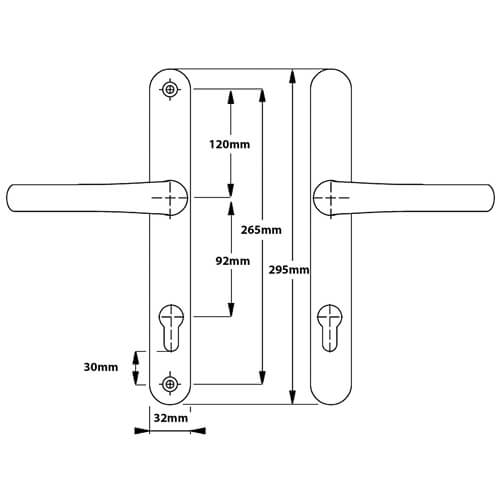 Fab & Fix Universal Lever Lever UPVC Multipoint Door Handles -  92mm PZ Sprung 265mm Screw Centres