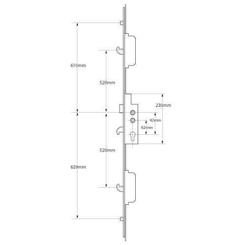 Ingenious Latch 3 Hook 2 Roller Double Spindle Multipoint Door Lock (top hook to spindle = 710mm)