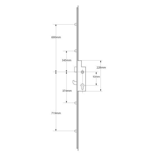 Fullex XL Latch Hook 4 Rollers Split Spindle Multipoint Door Lock