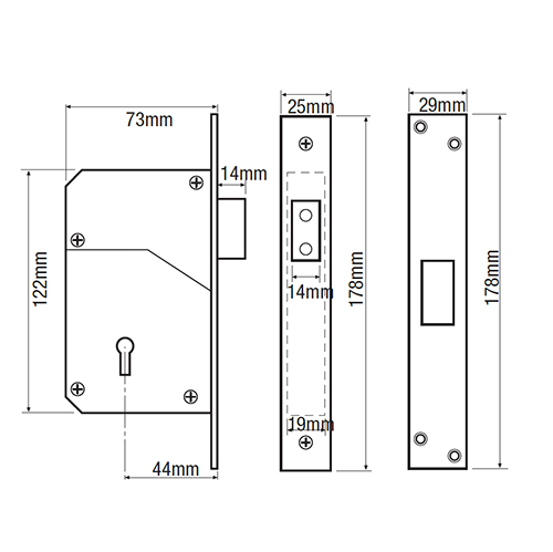 Zoo 5 Lever Upright Mortice Deadlock Satin