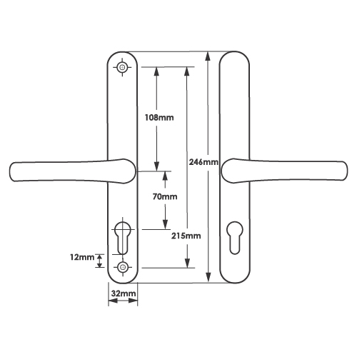 TSS Lever Lever UPVC Multipoint Door Handles -  70mm PZ Sprung 215mm Screw Centres