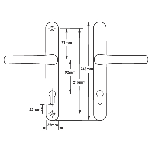 TSS Lever Lever UPVC Multipoint Door Handles -  92mm PZ Sprung 215mm Screw Centres