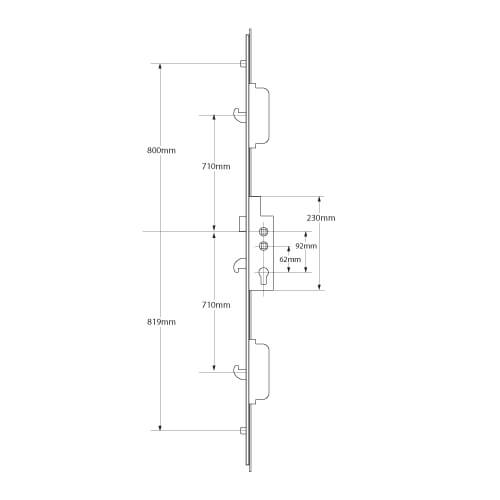 Ingenious Latch 3 Hook 2 Roller Double Spindle Multipoint Door Lock (top hook to spindle = 710mm)