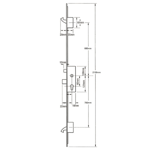 ERA Latch Deadbolt 2 Large Hooks Split Spindle Multipoint Door Lock - Option 3 (top hook to spindle = 680mm)