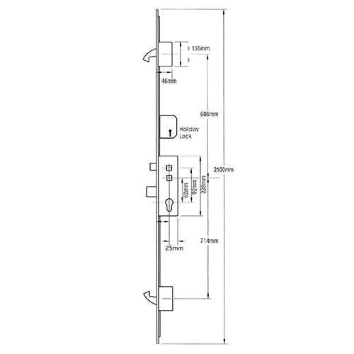 Fullex Crimebeater Latch 3 Deadbolts Flat 44mm White Faceplate Double Spindle Multipoint Door Lock - Holiday Lock