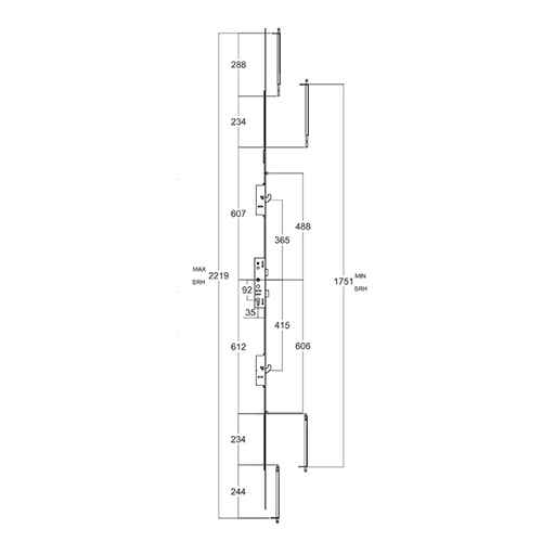 Lockmaster Latch Deadbolt 2 Hooks 2 Rollers Lift Lever or Double Spindle Multipoint Door Lock (top hook to spindle = 365mm)