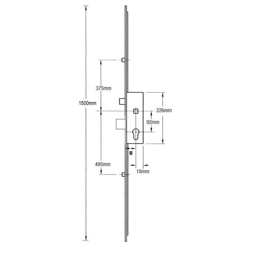Maco G-TS Latch Deadbolt 2 Rollers Lift Lever Multipoint Door Lock - Extendable Version 