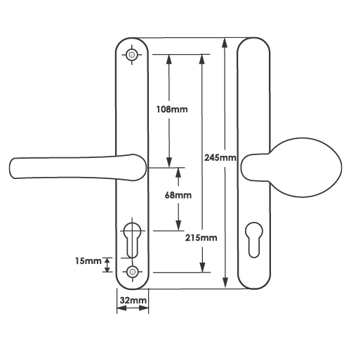 TSS Lever Moveable Pad UPVC Multipoint Door Handles - 68mm PZ Sprung 215mm Screw Centres