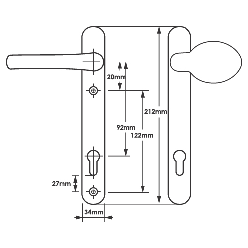 TSS Lever Moveable Pad UPVC Multipoint Door Handles - 92mm PZ Sprung 122mm Screw Centres