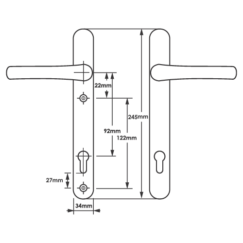 TSS Lever Lever UPVC Multipoint Door Handles - 92mm PZ Sprung 122mm Screw Centres - Long Backplate