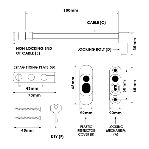 TSS Espag Handle Cable Window Restrictors	