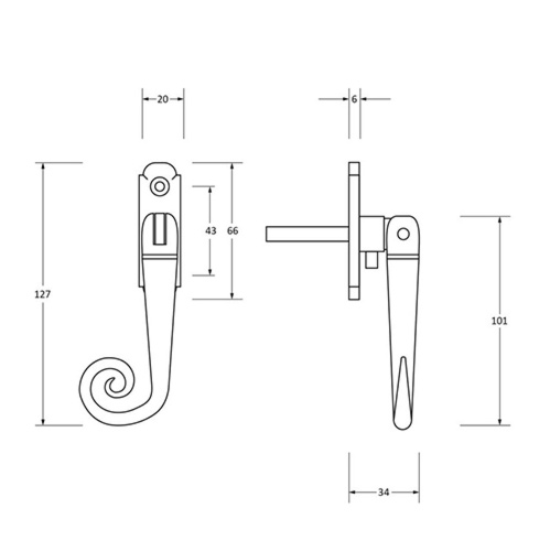 From the Anvil Monkeytail Offset Non-Locking Espag Window Handles (LEAD TIME: 2-3 DAYS)