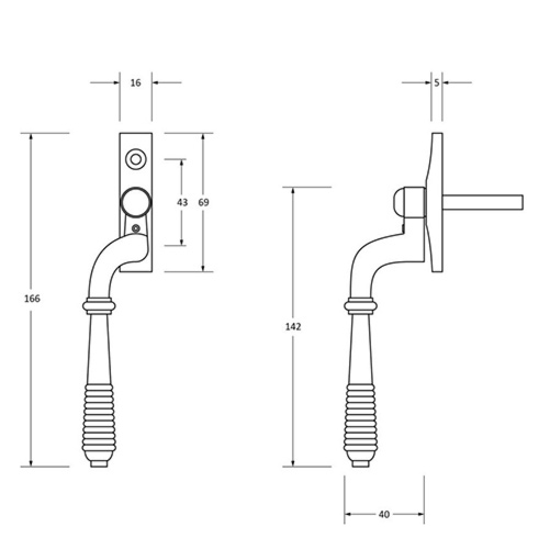 From the Anvil Reeded Offset Non-Locking Espag Window Handles (LEAD TIME: 2-3 DAYS)