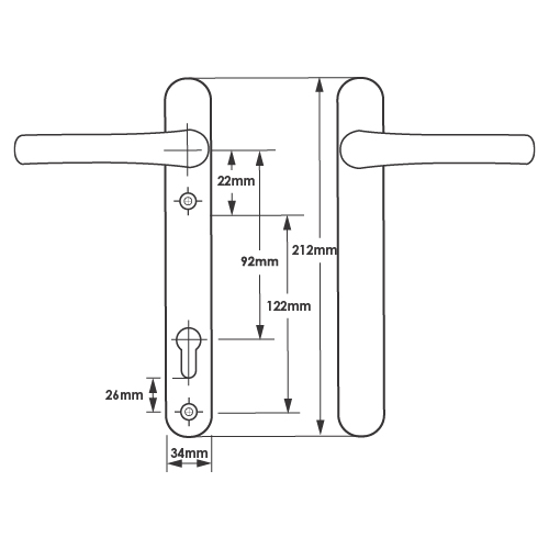 TSS Blank External Lever Lever UPVC Multipoint Door Handles - 92mm PZ Sprung 122mm Screw Centres