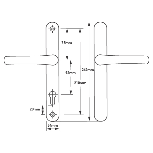 TSS Blank External Lever Lever UPVC Multipoint Door Handles - 92mm PZ Sprung 210mm Screw Centres