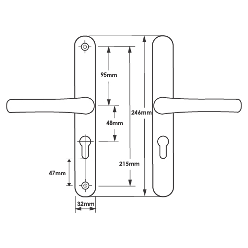 TSS Lever Lever UPVC Multipoint Door Handles - 48mm PZ - Sprung - 215mm Screw Centres