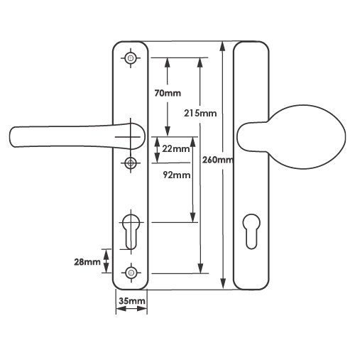 TSS Lever Moveable Pad UPVC Multipoint Door Handles - 92mm PZ - Sprung - 215mm Screw Centres - 3x Fixings