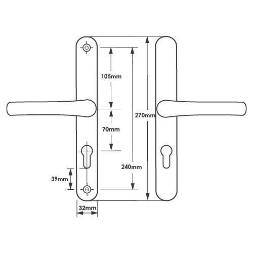 TSS Lever Lever UPVC Multipoint Door Handles - 70mm PZ - Sprung - 240mm Screw Centres