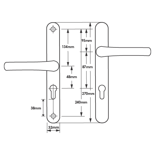 TSS LeverLever Offset UPVC Multipoint Door Handles - 48/87mm PZ - Sprung - 240mm Screw Centres