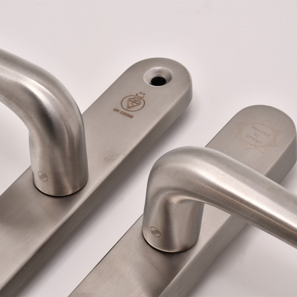 TSS TS007 2 Star Grade 304 Stainless Steel Lever Lever UPVC Multipoint Door Handles - 92mm PZ Sprung 210mm Screw Centres