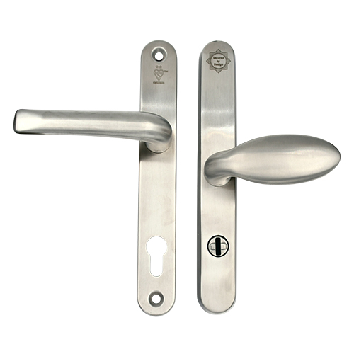 TSS TS007 2 Star Grade 304 Stainless Steel Lever Moveable Pad (Offset) UPVC Multipoint Door Handles - 92/62mm PZ Sprung 210mm Screw Centres